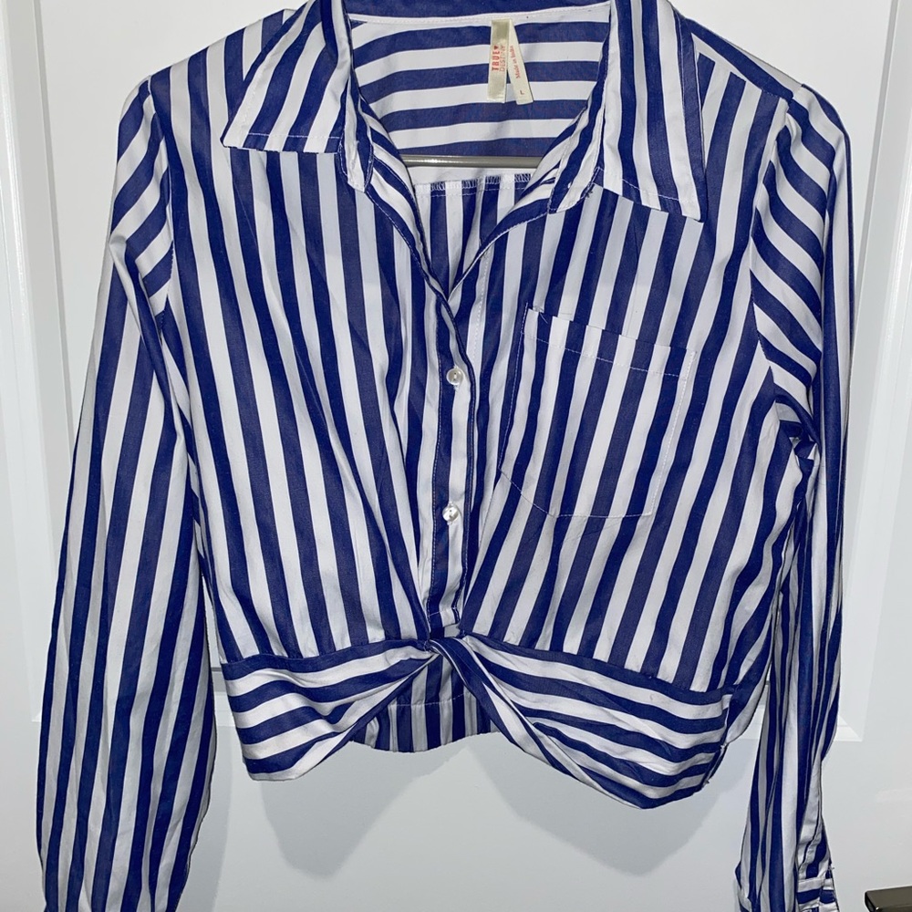 White & Blue Stripes Button Down Shirt